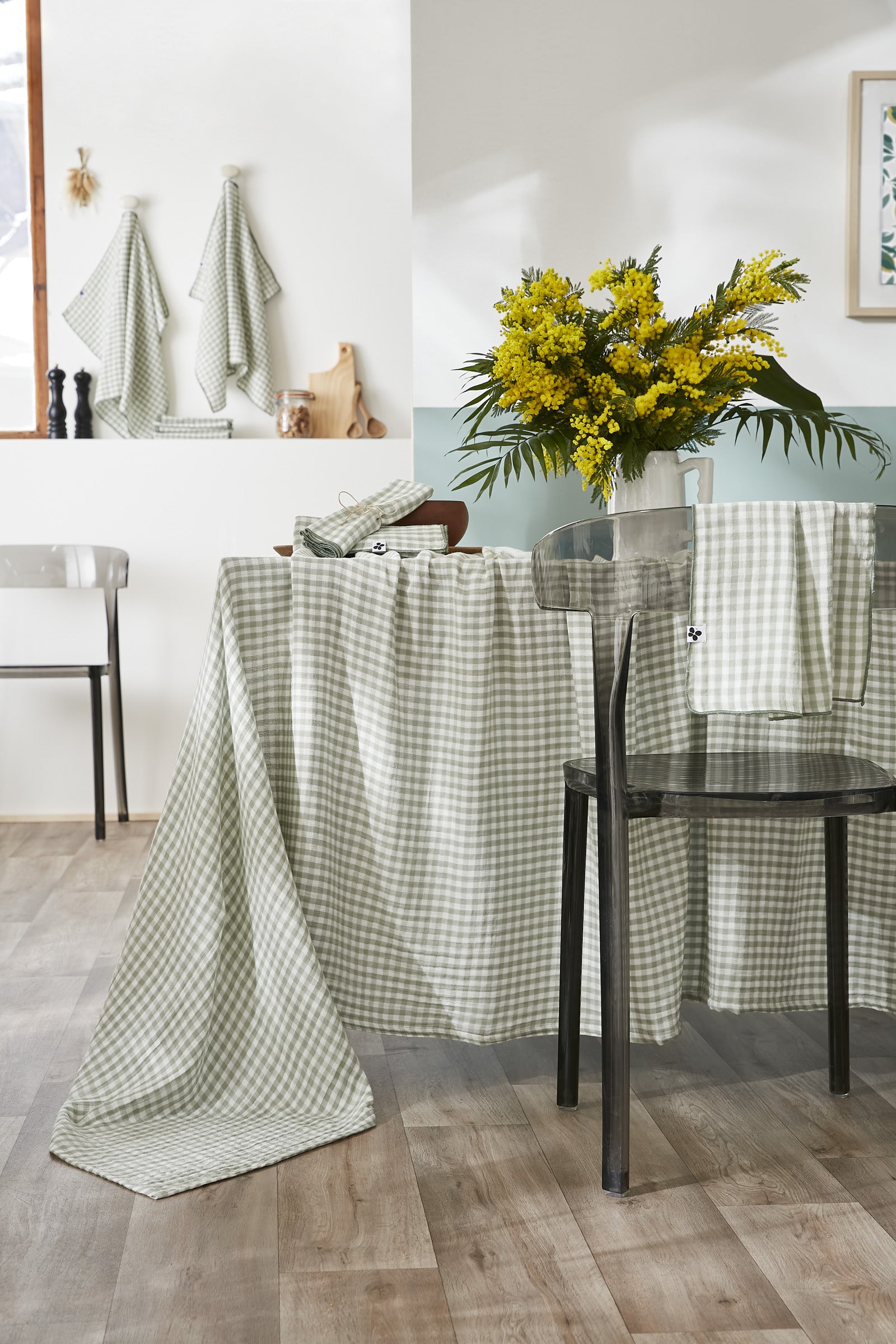 Nappe rectangle 150 x 250 cm Gaze de coton tissée teinte VICKIE Eucalyptus