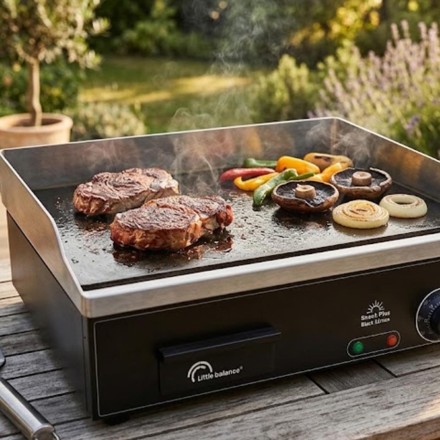 Plancha électrique 6-8 personnes, Plaque de cuisson acier anti-adhésive 8mm, 2900 W, Noir