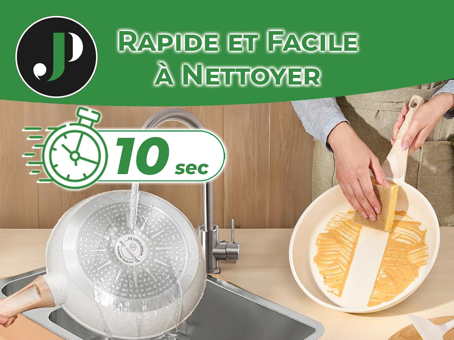 Batterie de cuisine 21 pièces antiadhésives en Granit beige - Tous feux dont induction