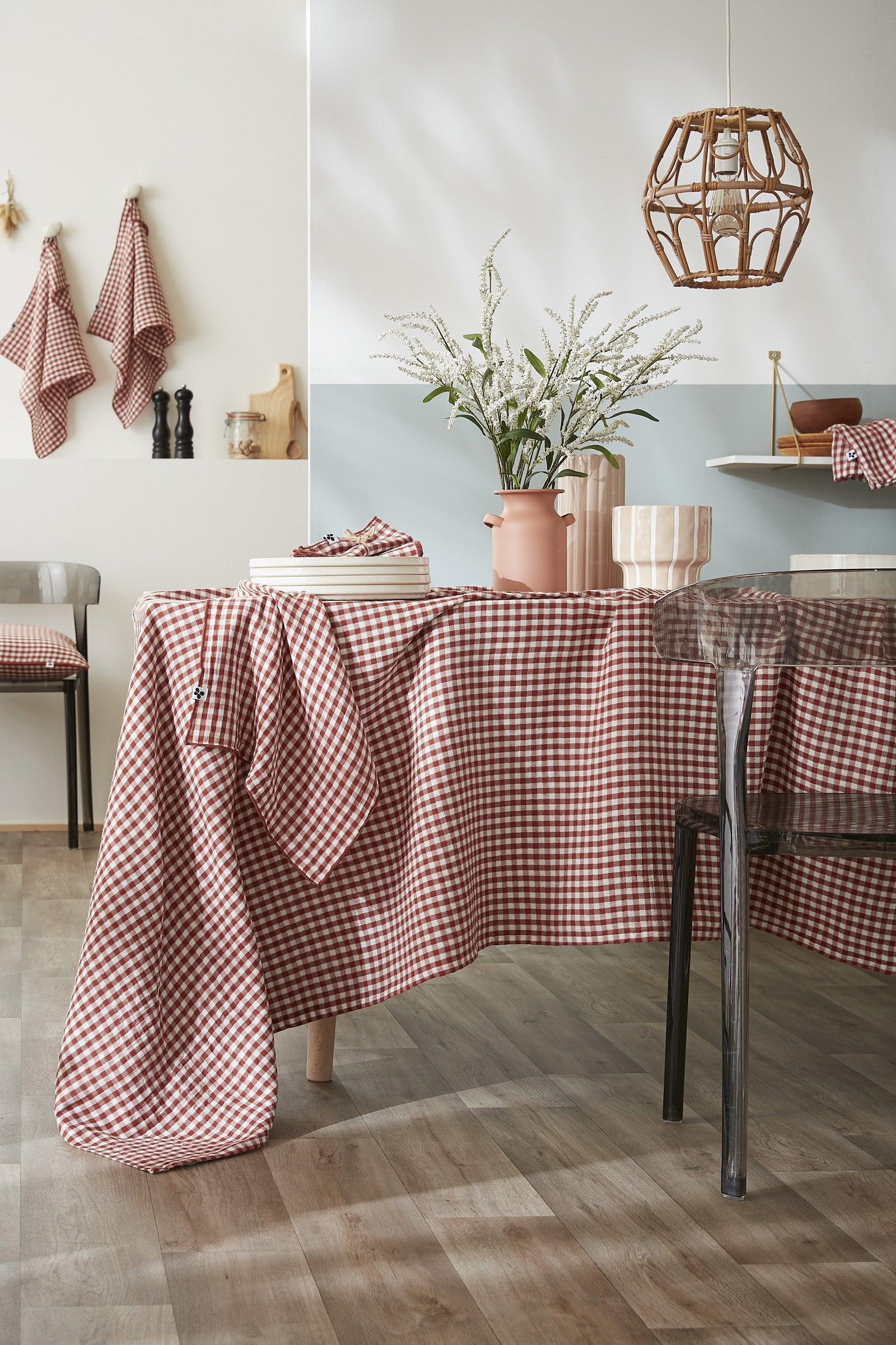 Nappe rectangle 150 x 350 cm Gaze de coton tissée teinte VICKIE Terracotta