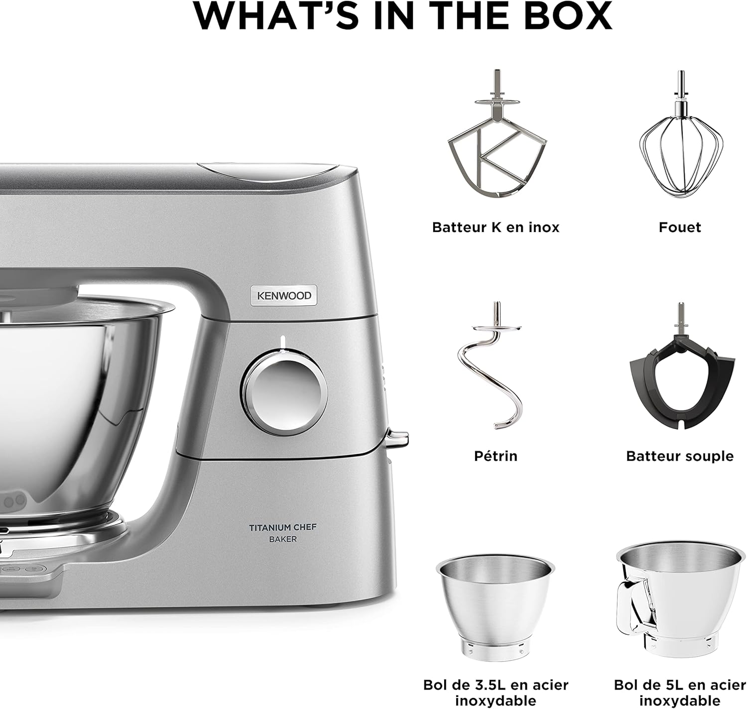 Robot pâtissier Titanium Chef baker  - argenté - 3.5 et 5 L avec poignet - 1200 W