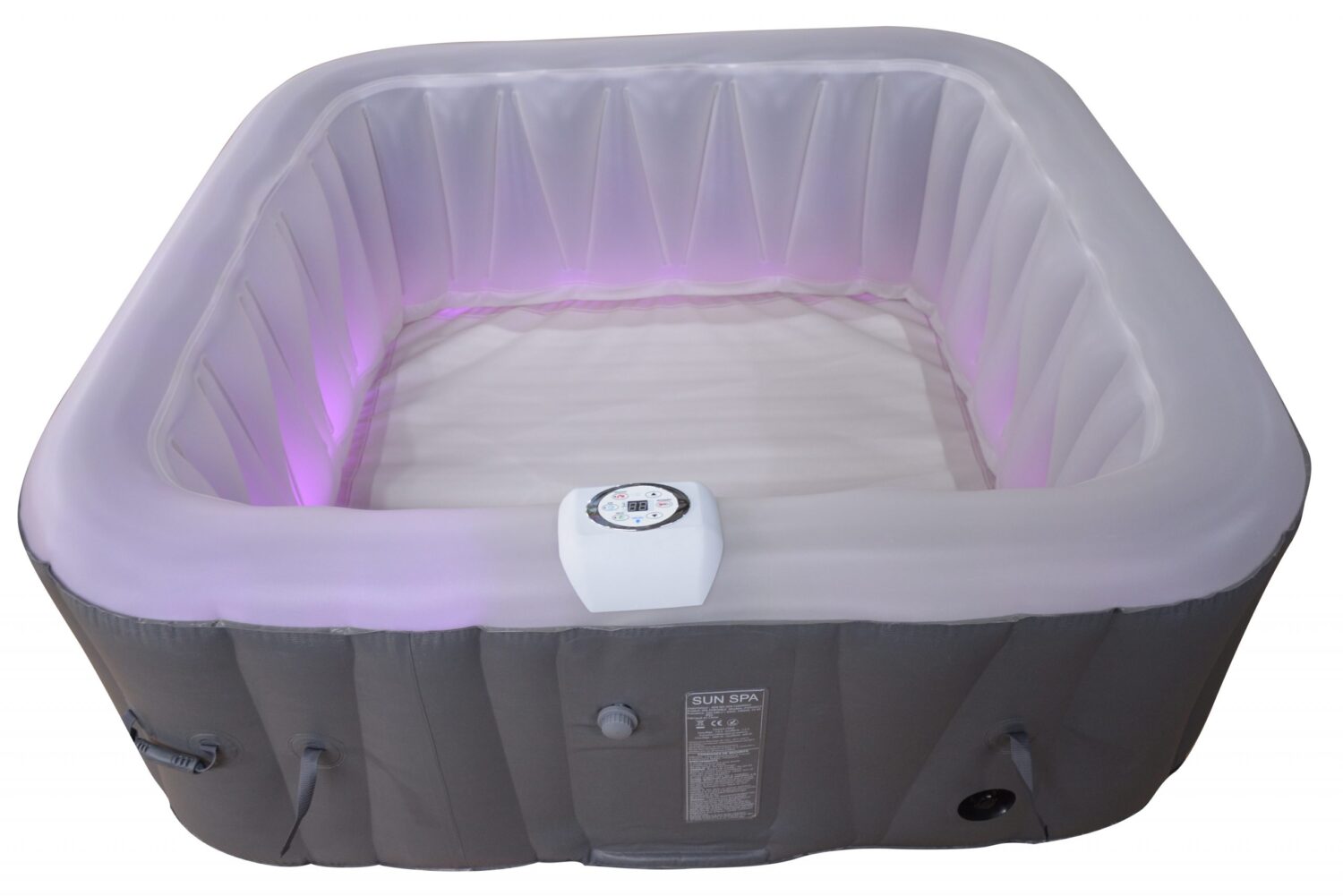 Spa gonflable 4 places carré - Bandeau LED inclus - Dimensions : 155 x 155 cm