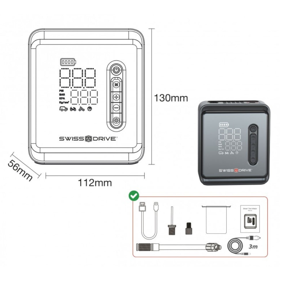 Mini Compresseur Portable Swiss Drive 150 PSI – Recharge USB