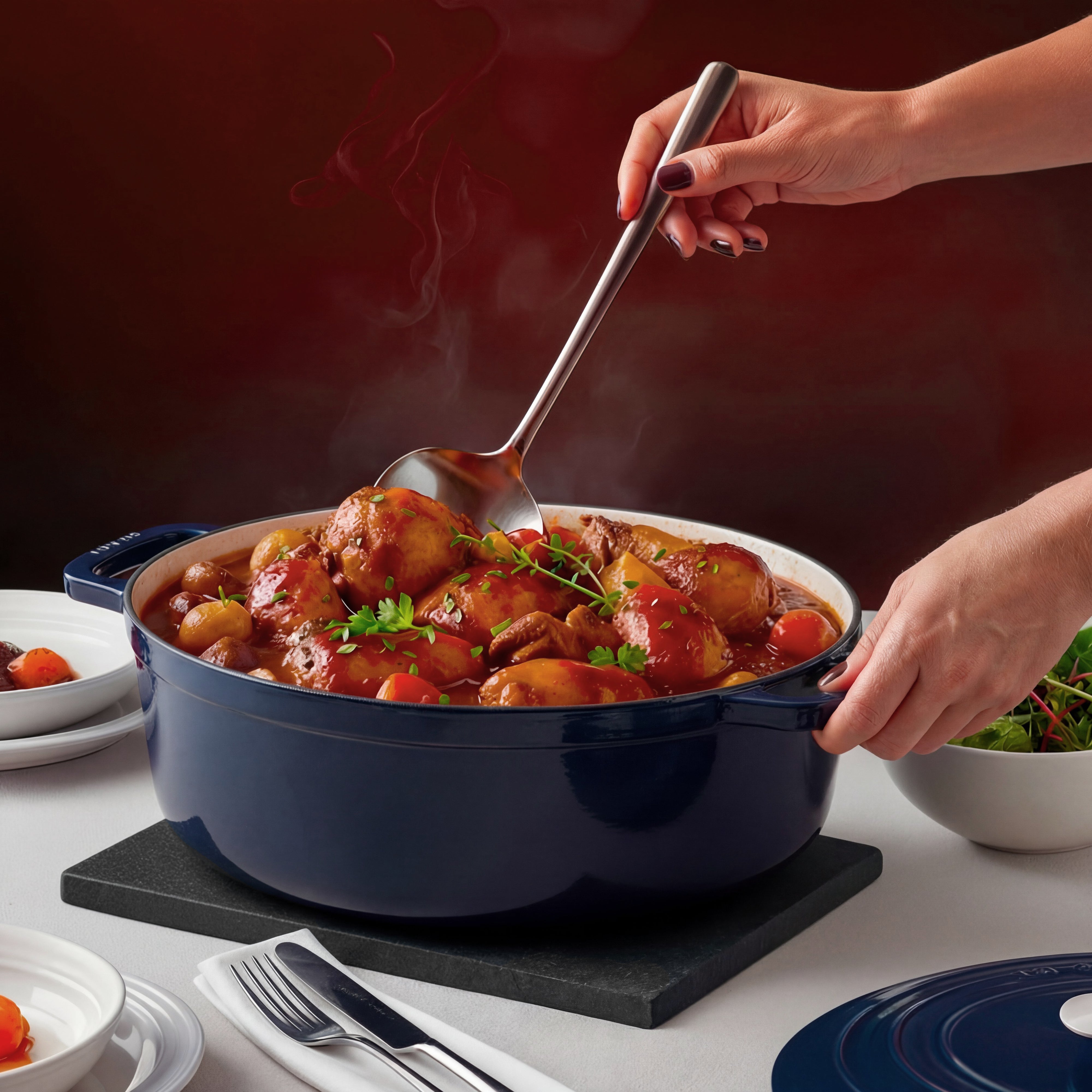 Cocotte ovale en fonte  36cm bleue