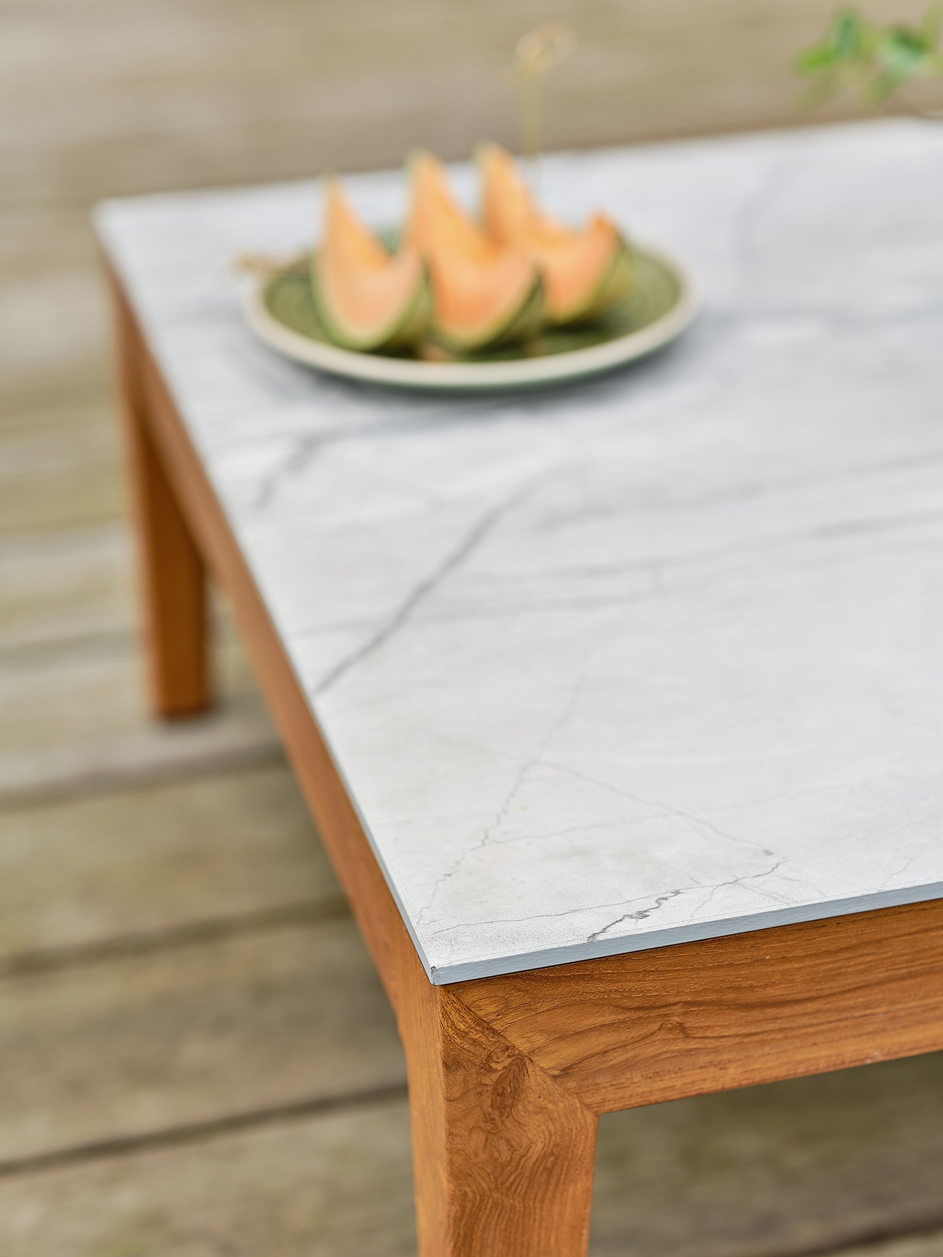 Salon bas de jardin Alphi en aluminium - Effet bois