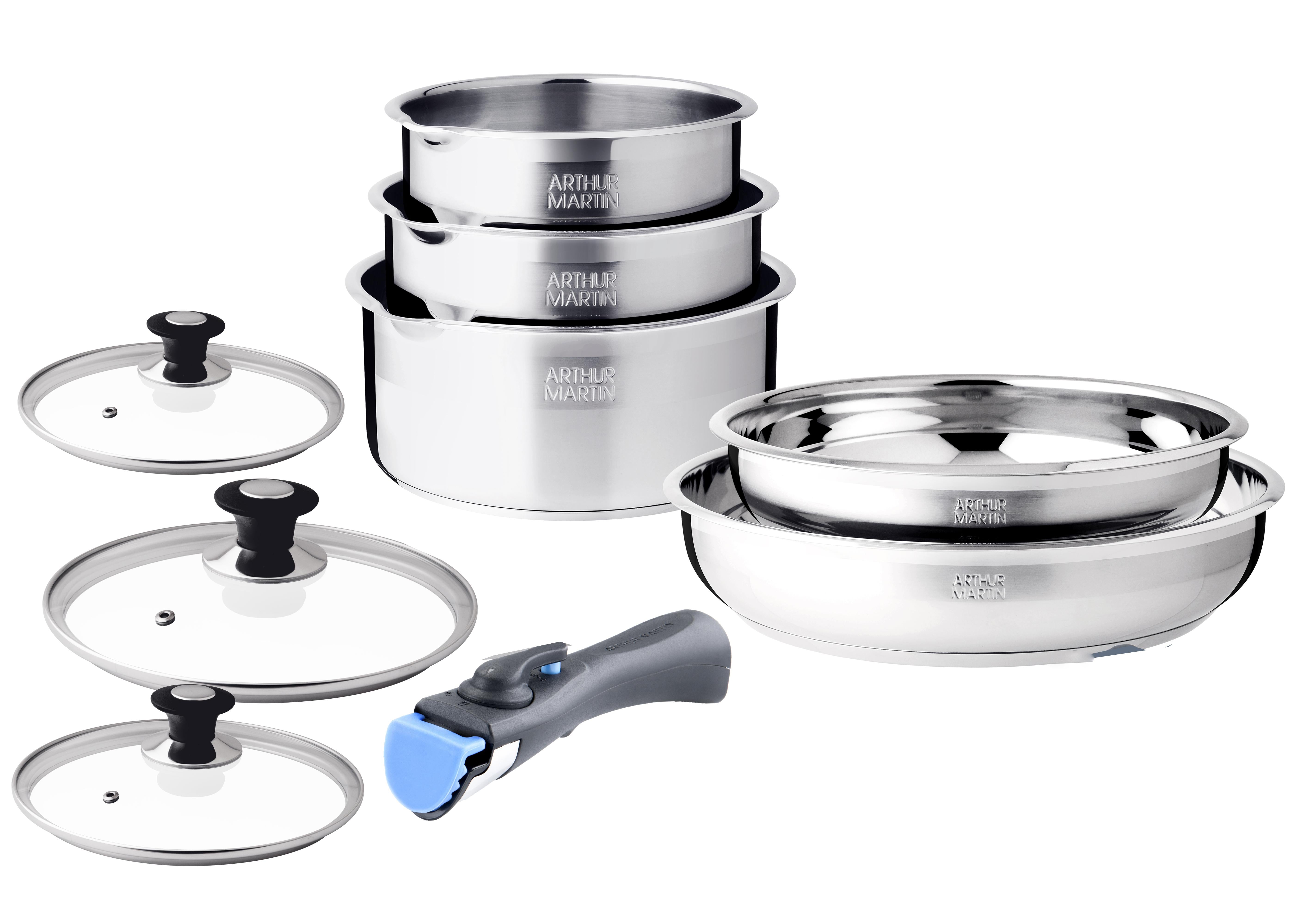 Batterie de cuisine 10 pièces tous feux dont induction acier inoxydable