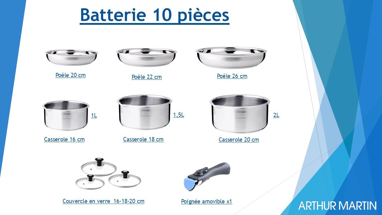 Batterie de cuisine 10 pièces tous feux dont induction acier inoxydable