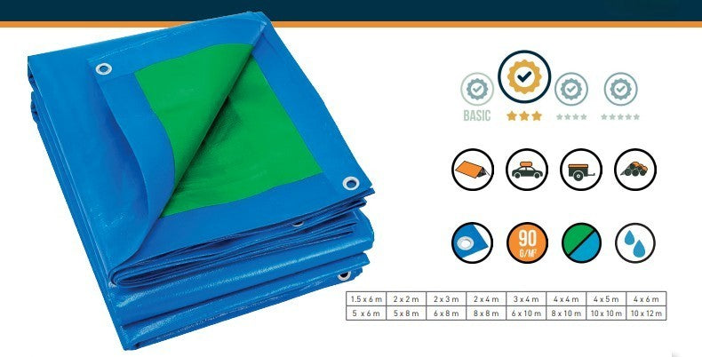 Bâche de protection 90 g / m2 - Verte et bleue