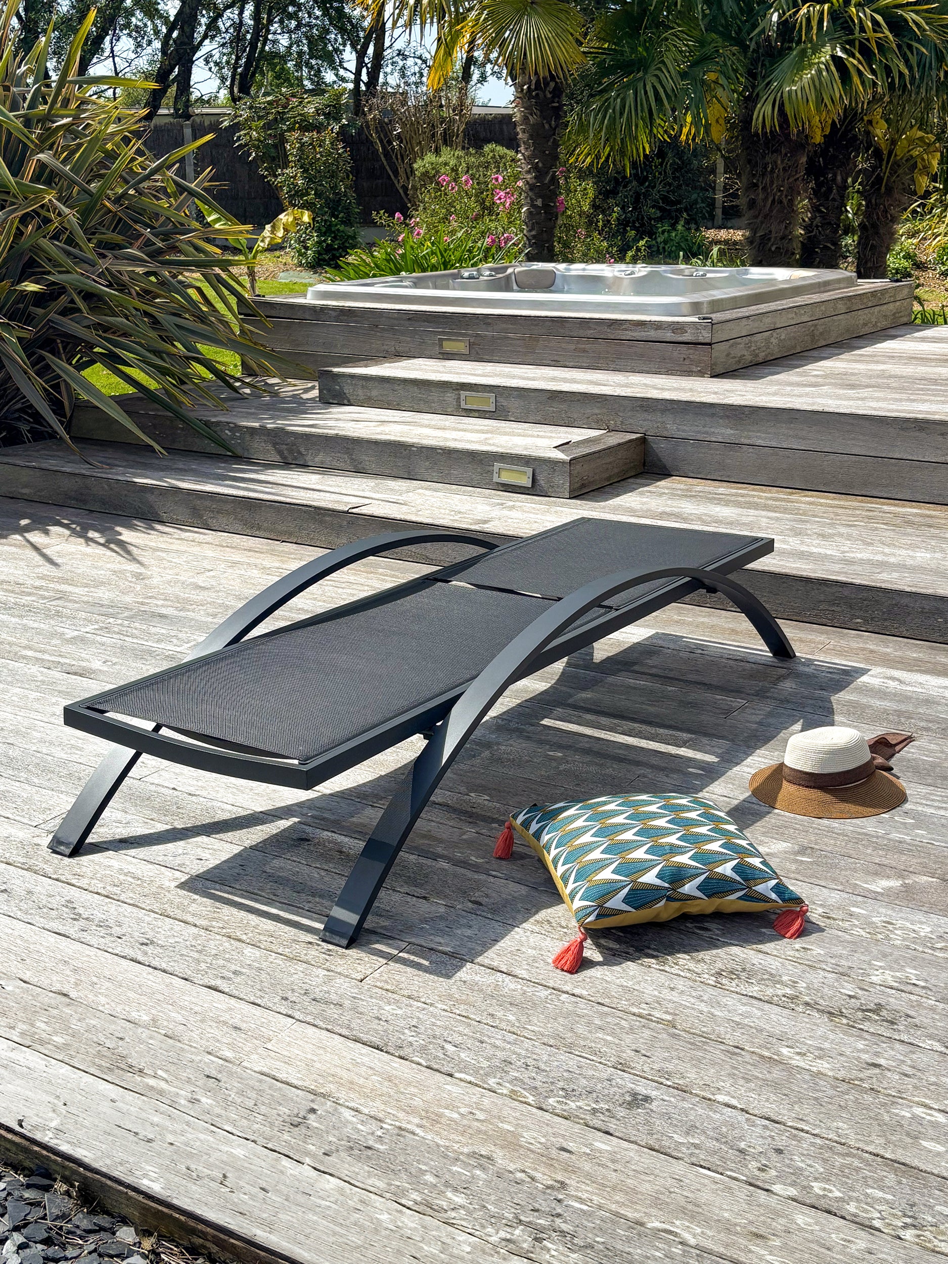 Bain de soleil BARCELONA  empilable en aluminium et textilène - GRIS ANTHRACITE