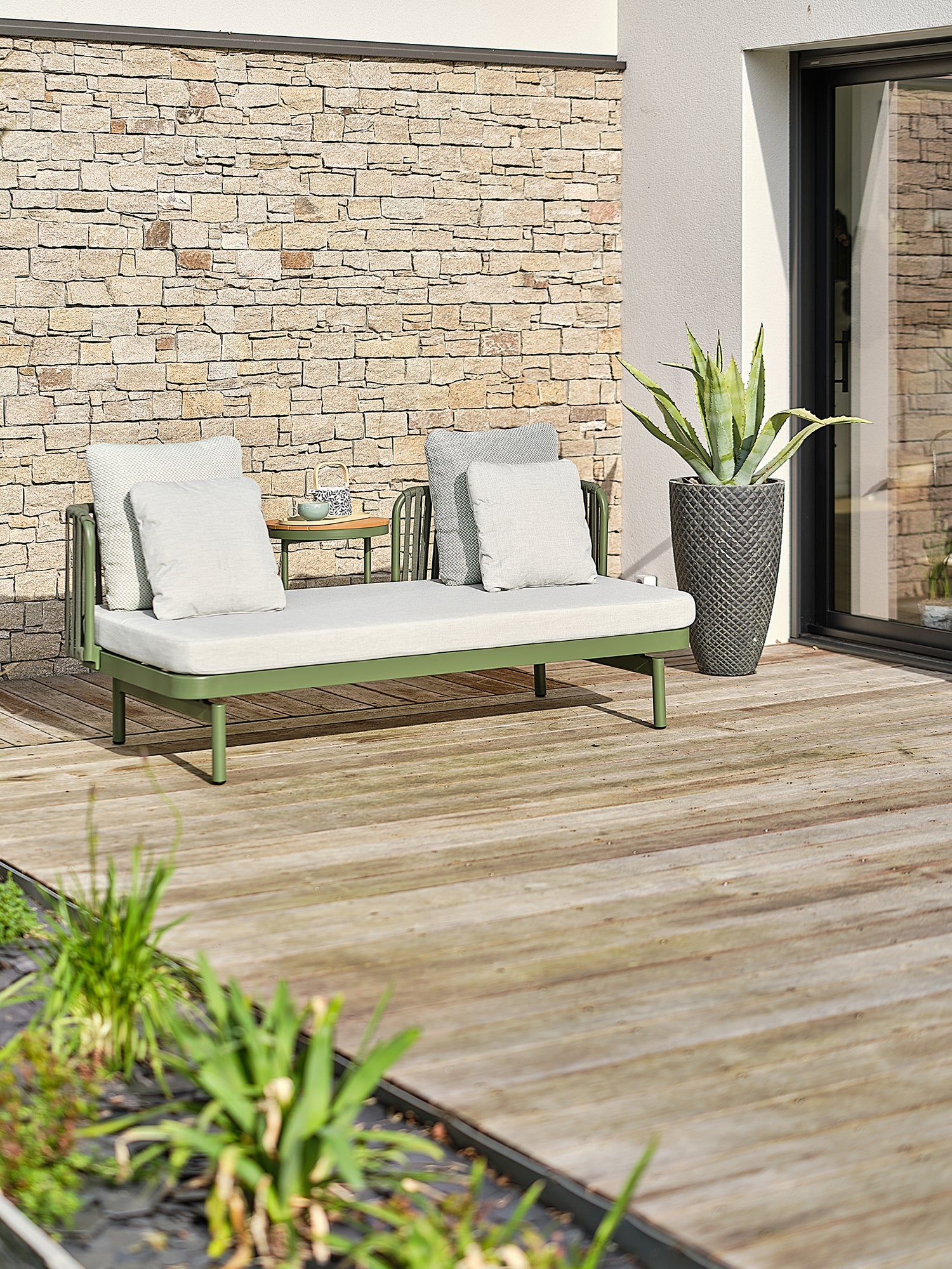 Canapé de jardin 3 place BARLIA en aluminium - Olive 184 cm
