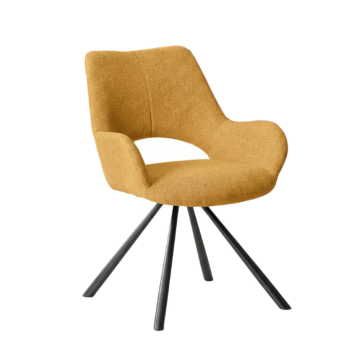 Beth - Ensemble de 2 chaises de salle à manger contemporaines en tissu jaune, pieds en métal jaune