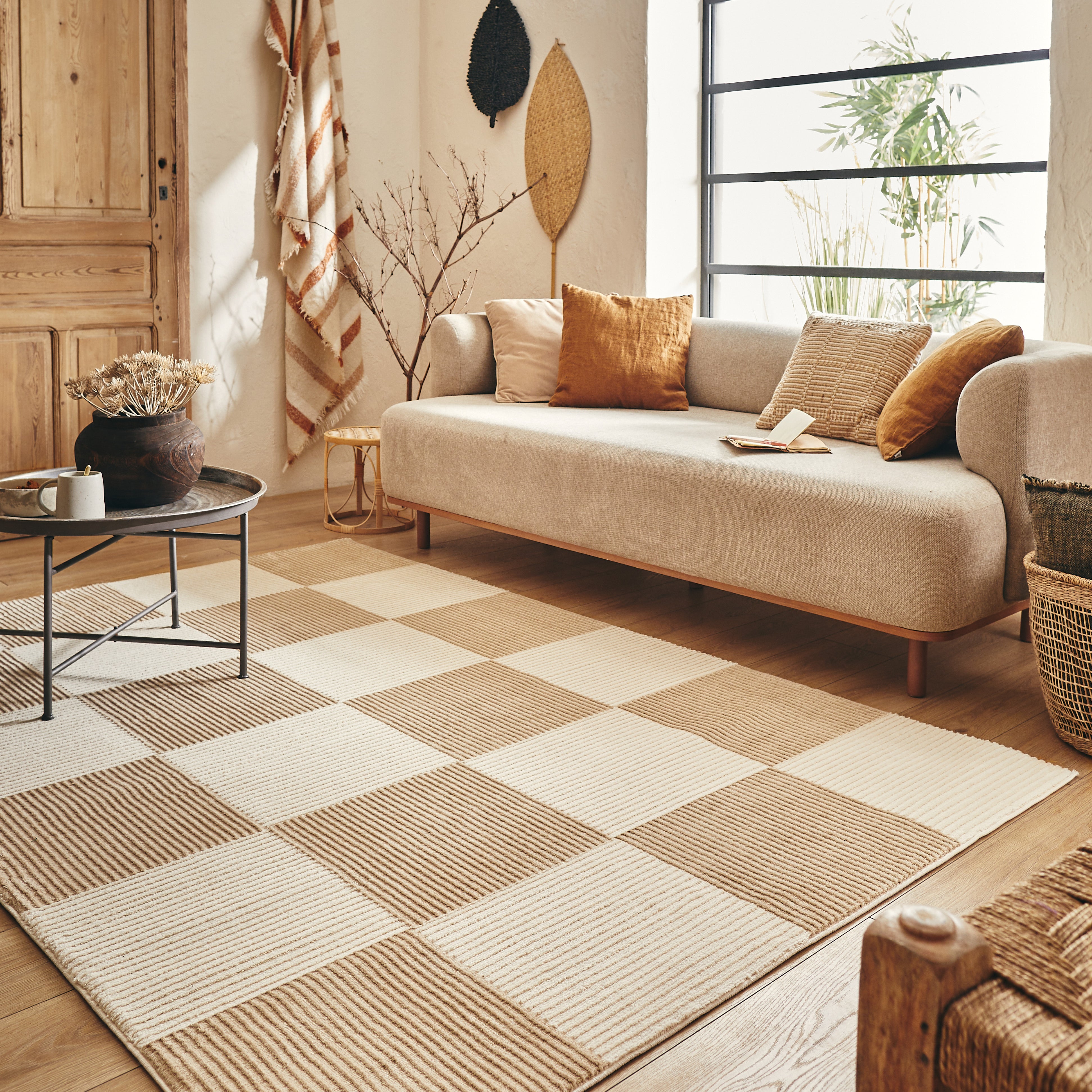 Tapis poils en reliefs  - creme / beige