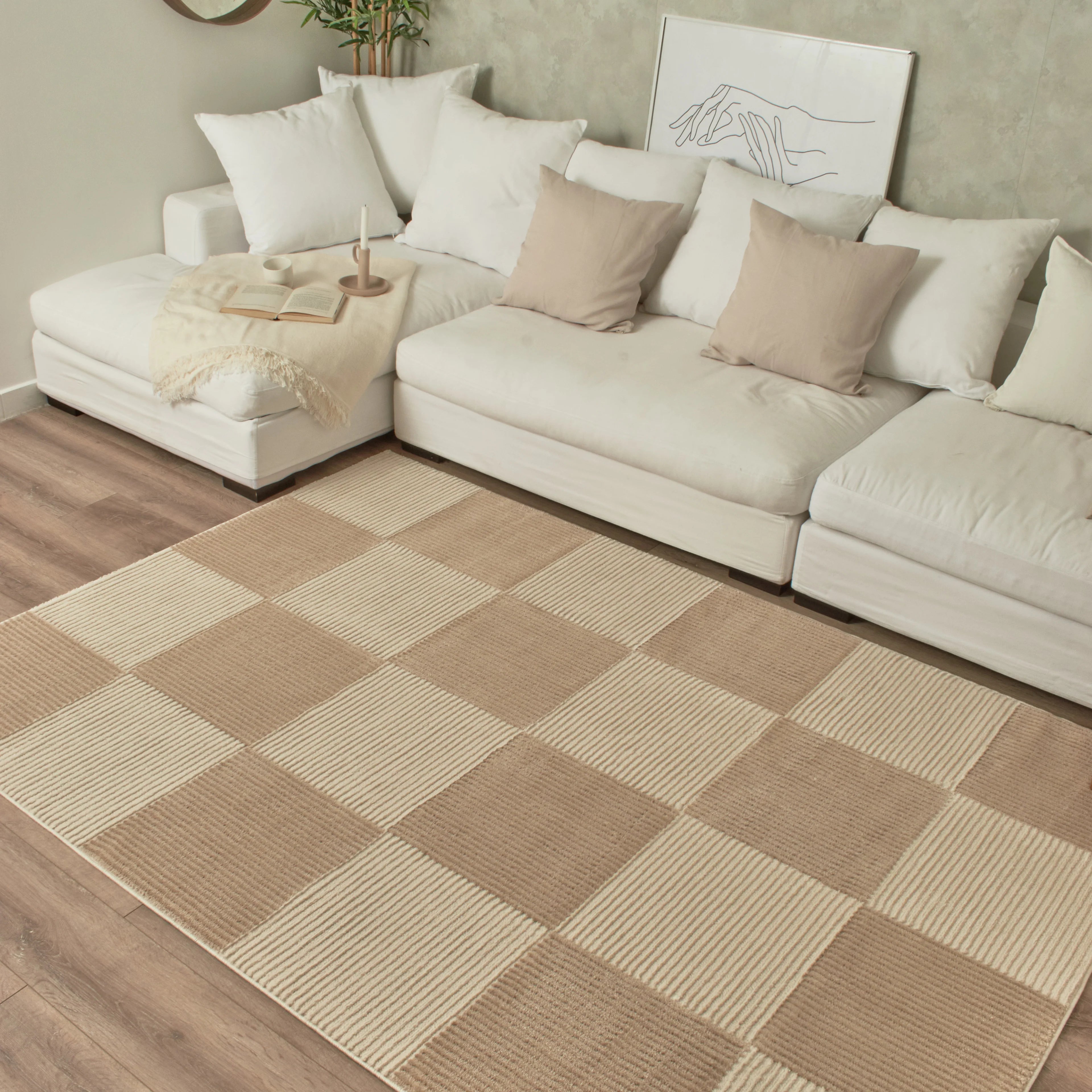 Tapis poils en reliefs crème / beige
