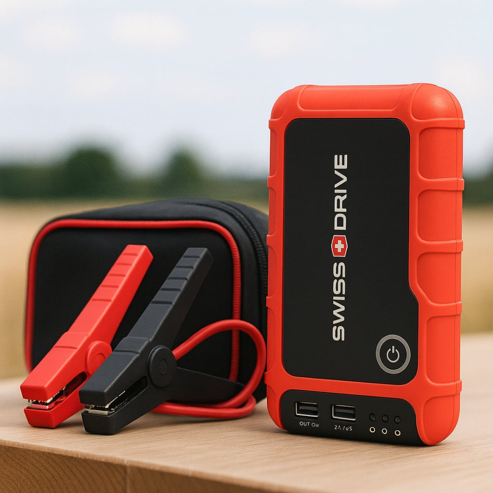 Booster de Démarrage Lithium SWISS DRIVE 12000mAh – 12V, 400A, Pour Moteurs Essence 4L et Diesel 2L, Powerbank USB, Torche LED