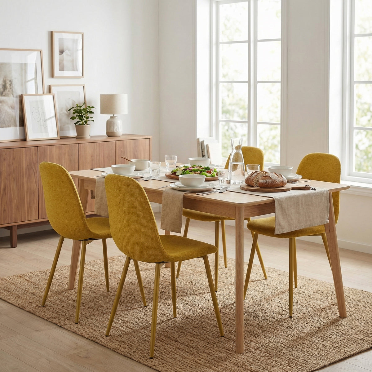 Charlton - Ensemble de 4 chaises de salle à manger scandinaves en tissu jaune doux