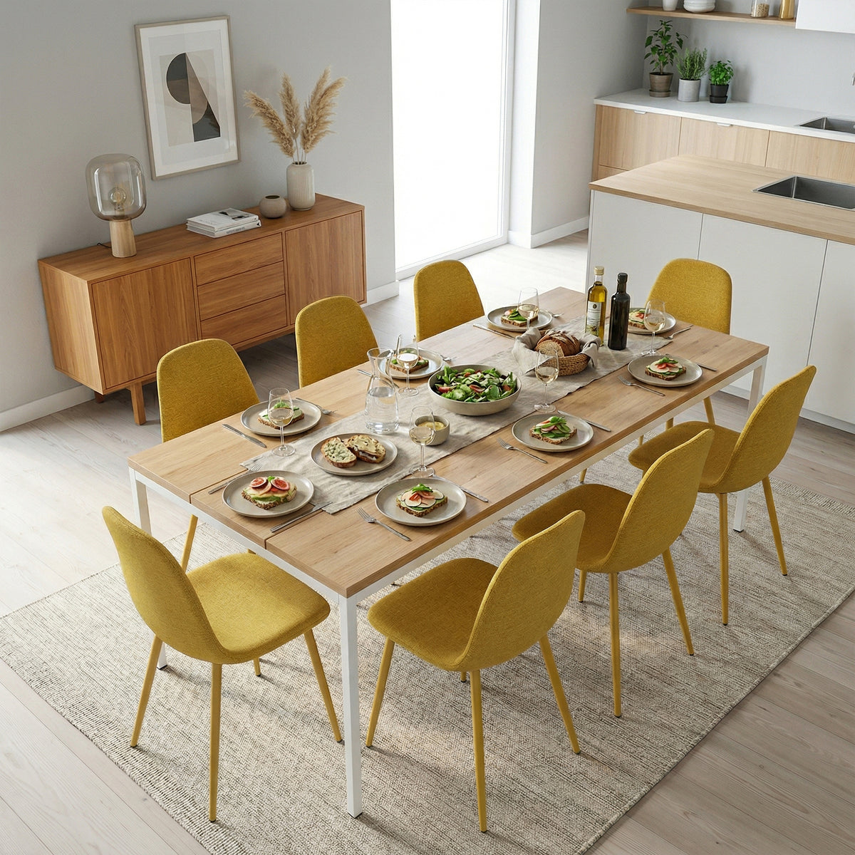 Charlton - Ensemble de 4 chaises de salle à manger scandinaves en tissu jaune doux
