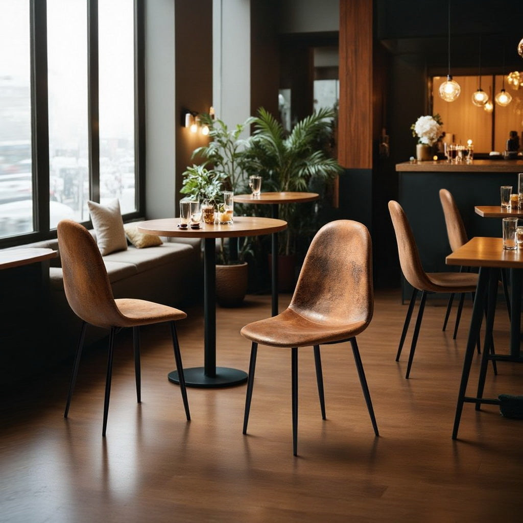 Charlton - Ensemble de 4 chaises de salle à manger industrielles en suédine brune