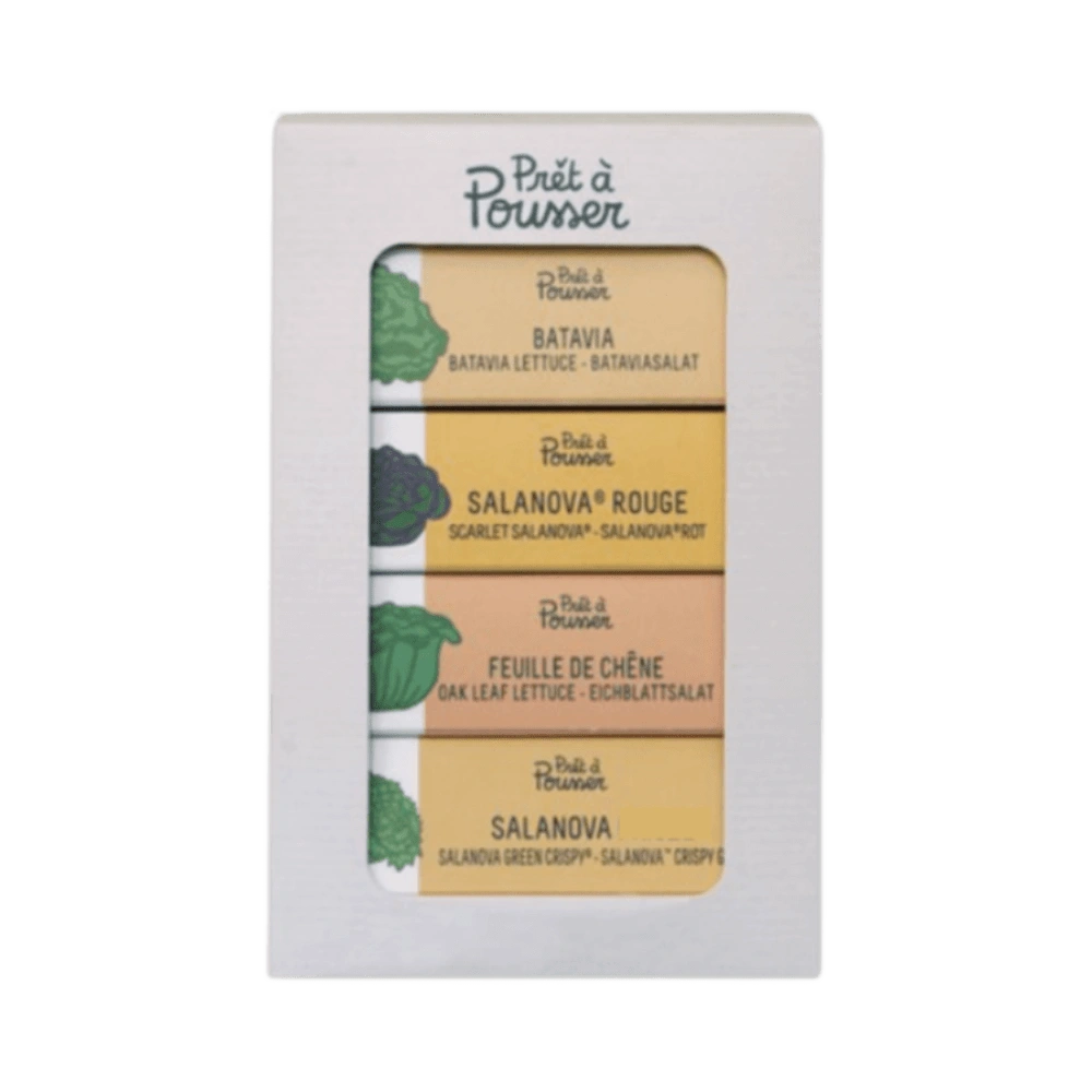 Coffret salades - 4 capsules de salades (batavia, la tendre feuille de Chêne, salanova verte et salanova rouge).