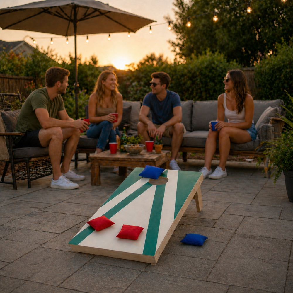 Jeu de Cornhole en Bois – Planche + 8 Sacs Colorés | Jeu d’Adresse Extérieur pour Jardin & Famille
