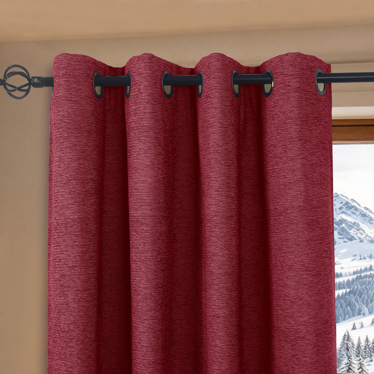 Rideau occultant phonique et thermique doublé polaire 140 x 240 cm "Arctica" 100% opaque Cerise