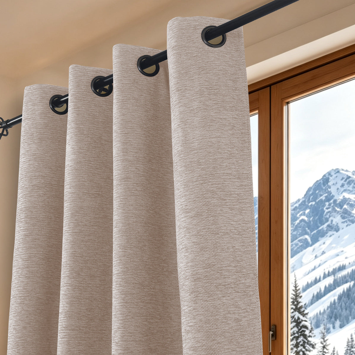 Rideau occultant phonique et thermique doublé polaire 140 x 240 cm "Arctica" 100% opaque Taupe