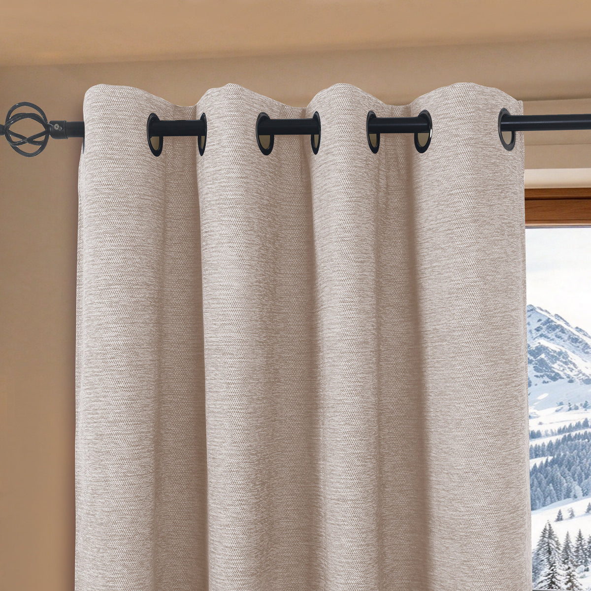Rideau occultant phonique et thermique doublé polaire 140 x 240 cm "Arctica" 100% opaque Taupe