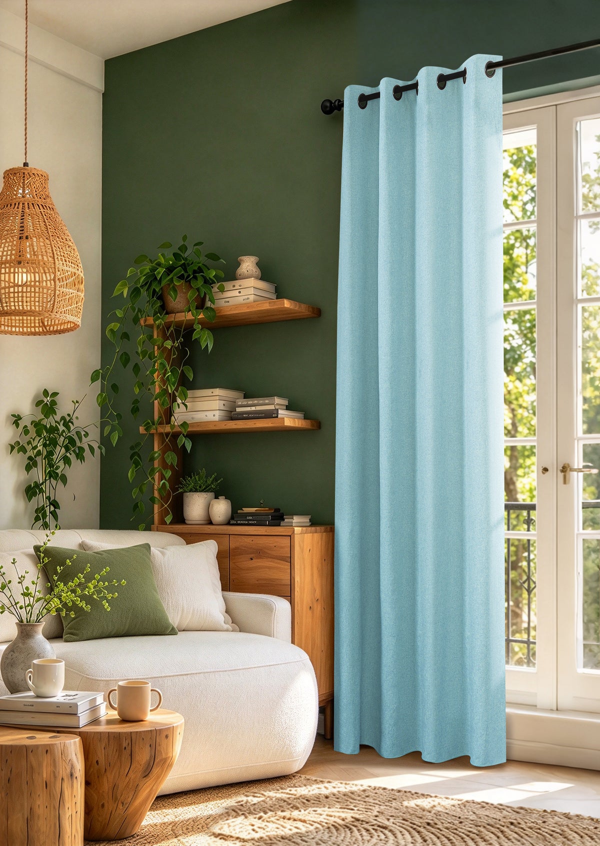 Rideau 100% occultant + 8 œillets 140 x 240 cm Polyester chambray "Cocooning" Azur