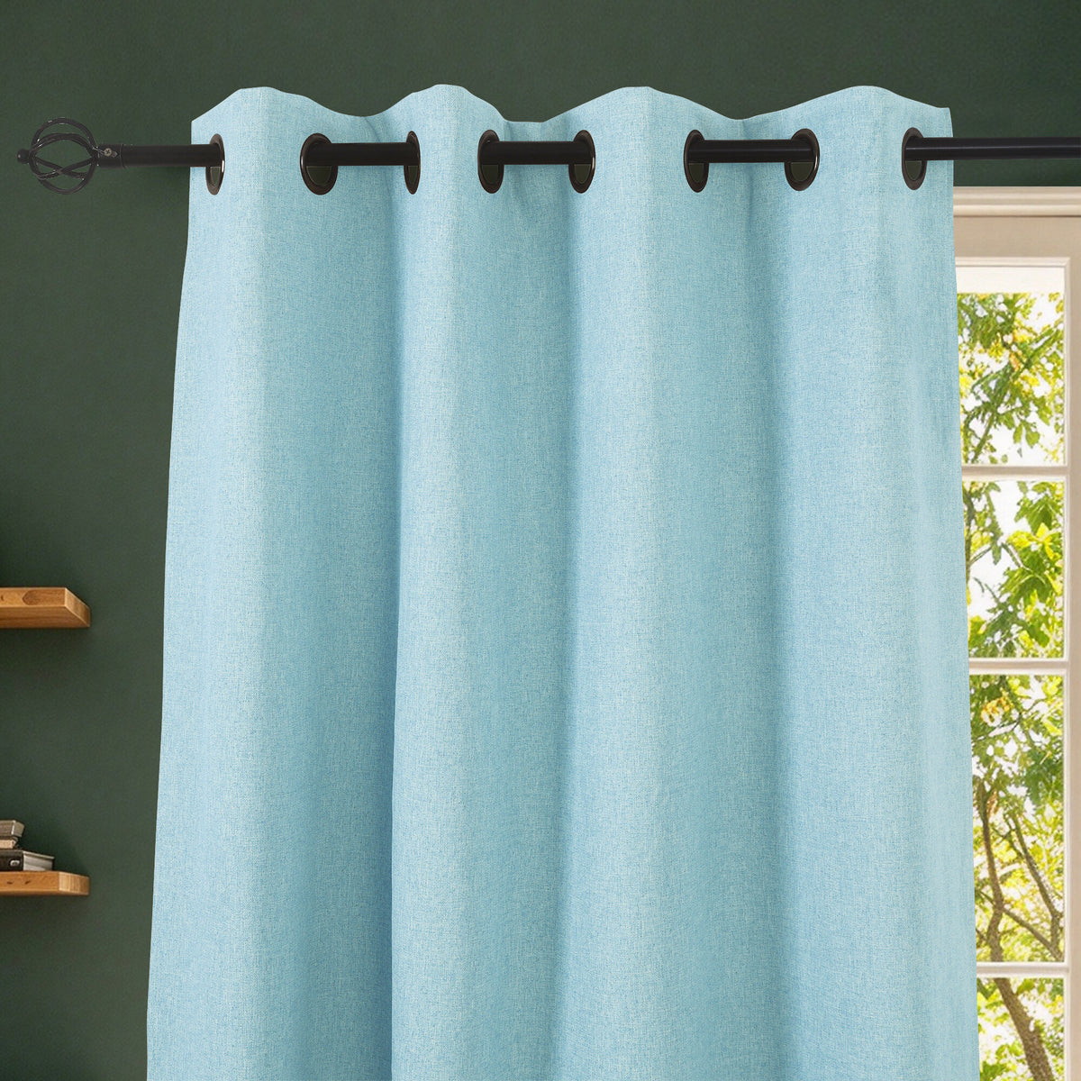 Rideau 100% occultant + 8 œillets 140 x 240 cm Polyester chambray "Cocooning" Azur