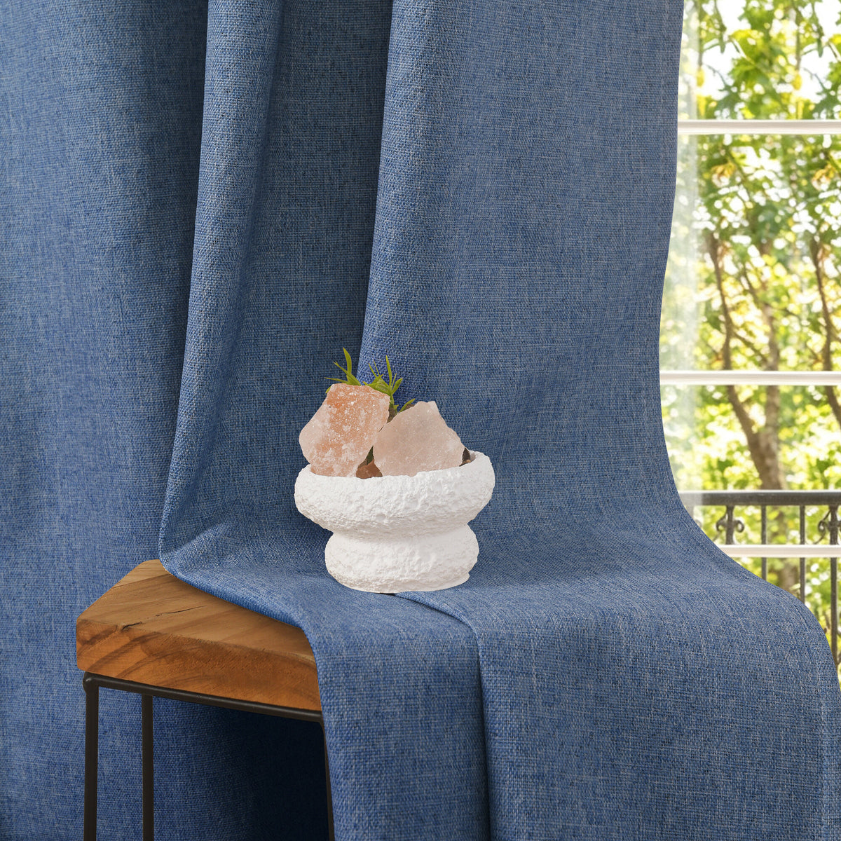 Rideau 100% occultant + 8 œillets 140 x 240 cm Polyester chambray "Cocooning" Bleu Jean BLEUJEAN