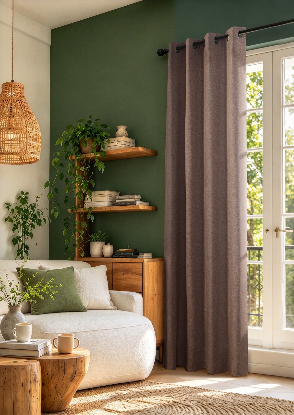 Rideau 100% occultant + 8 œillets 140 x 240 cm Polyester chambray "Cocooning" Chataigne