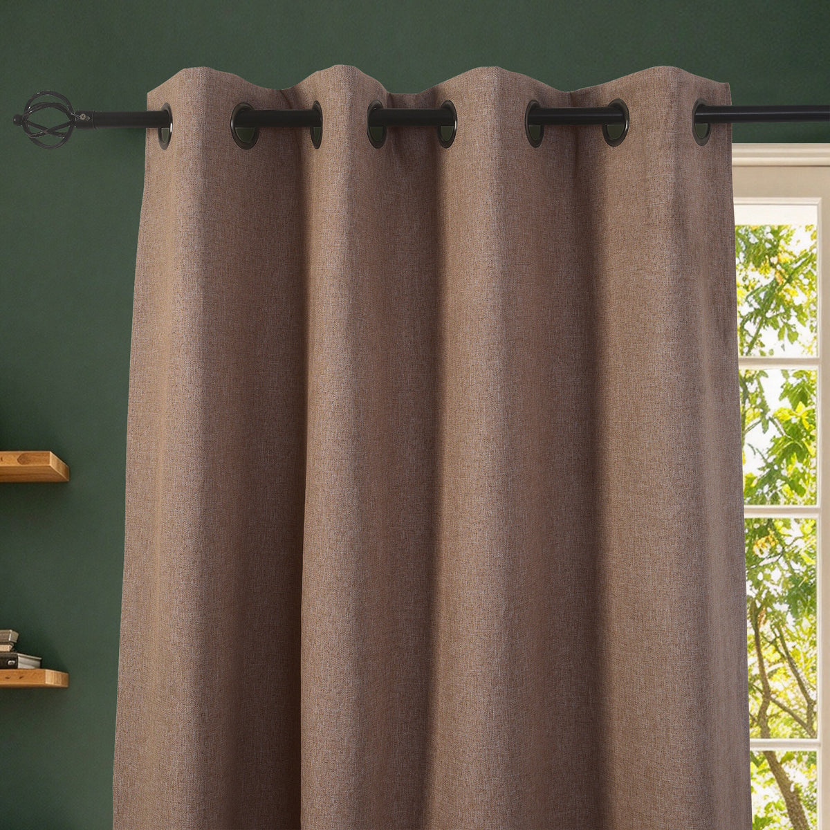 Rideau 100% occultant + 8 œillets 140 x 240 cm Polyester chambray "Cocooning" Chataigne