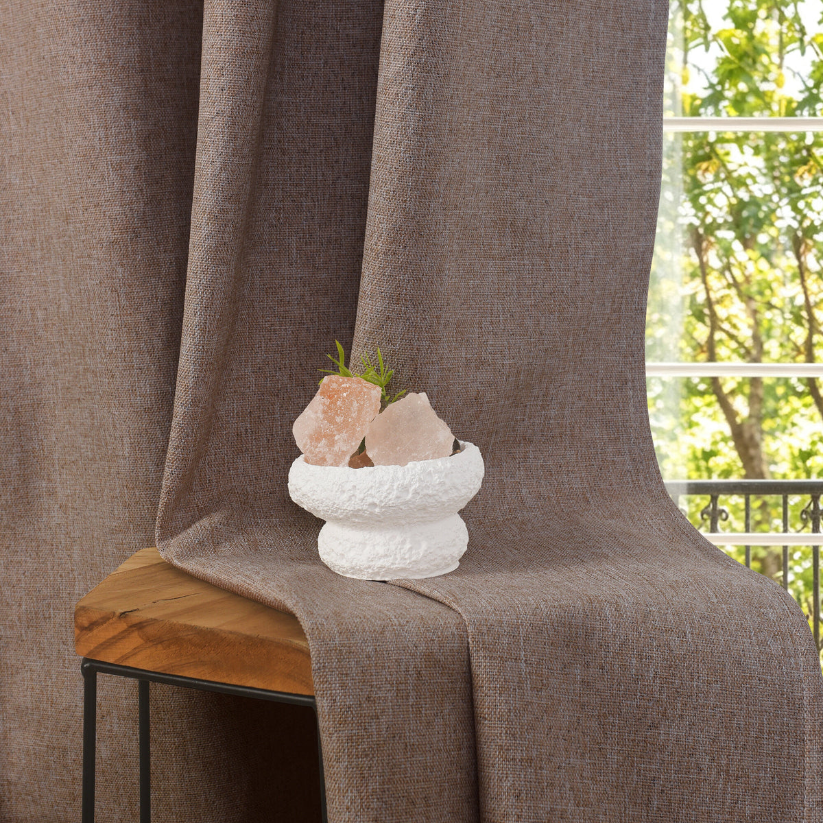 Rideau 100% occultant + 8 œillets 140 x 240 cm Polyester chambray "Cocooning" Chataigne