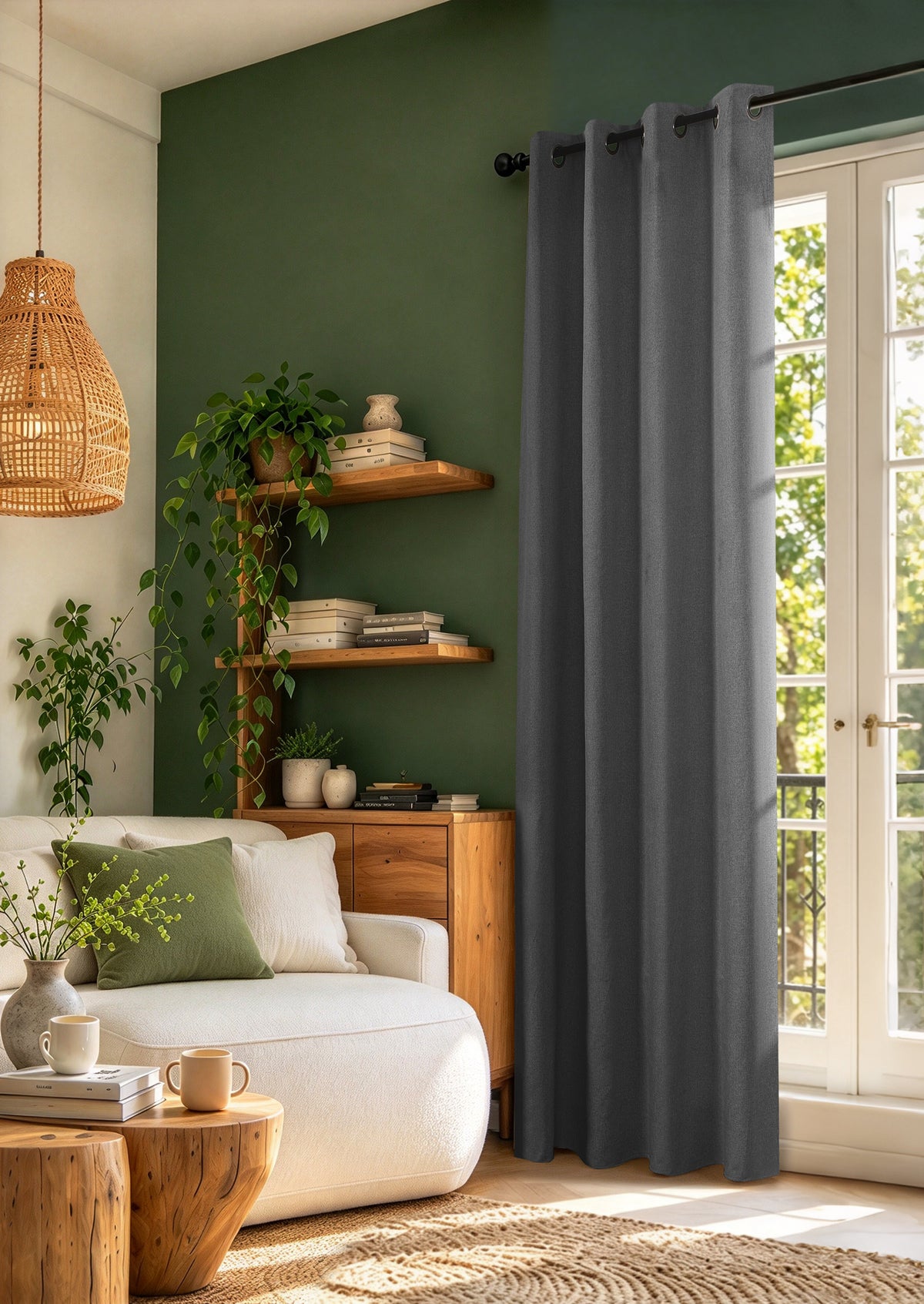 Rideau 100% occultant + 8 œillets 140 x 240 cm Polyester chambray "Cocooning" Granite
