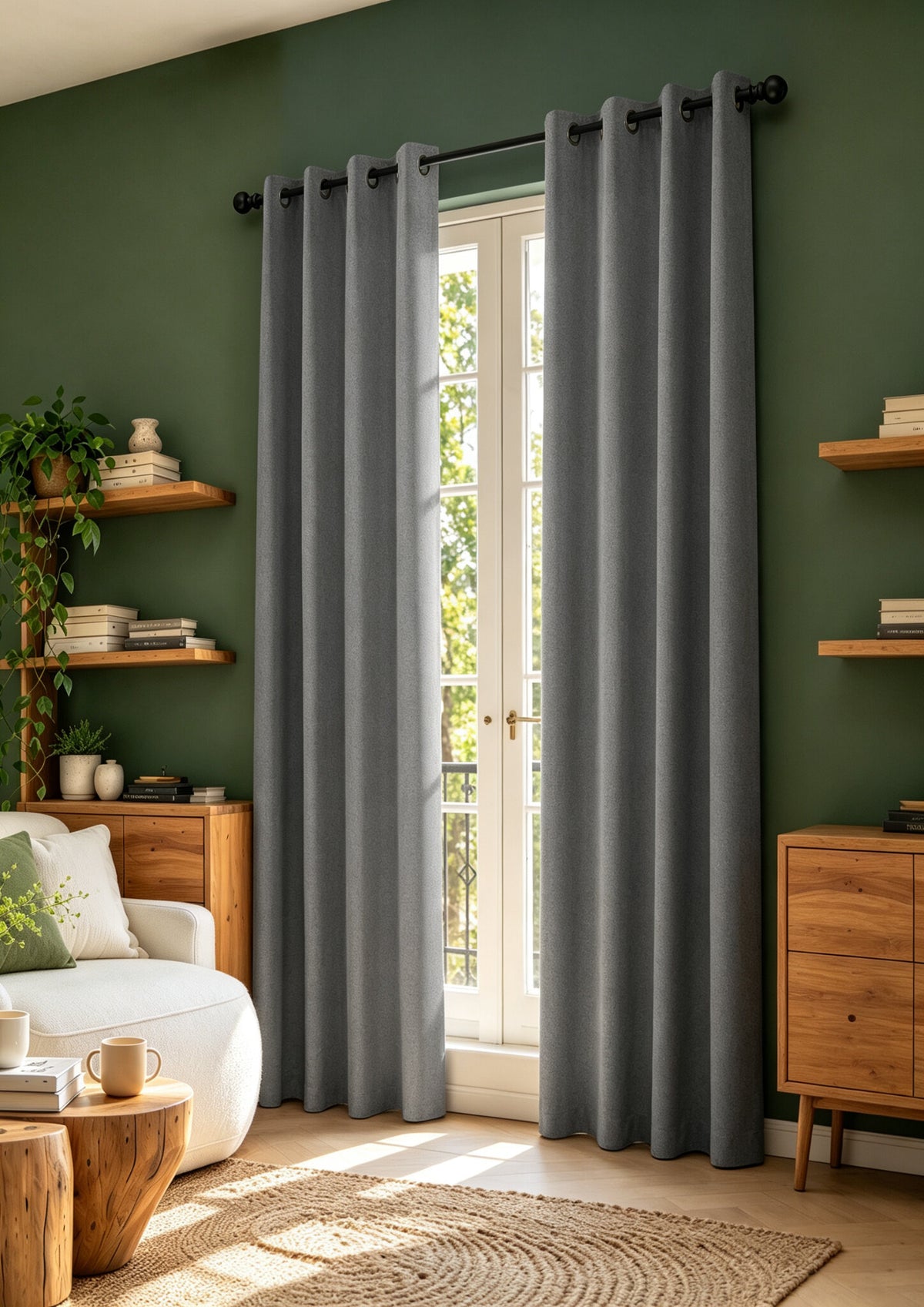 Rideau 100% occultant + 8 œillets 140 x 240 cm Polyester chambray "Cocooning" Granite