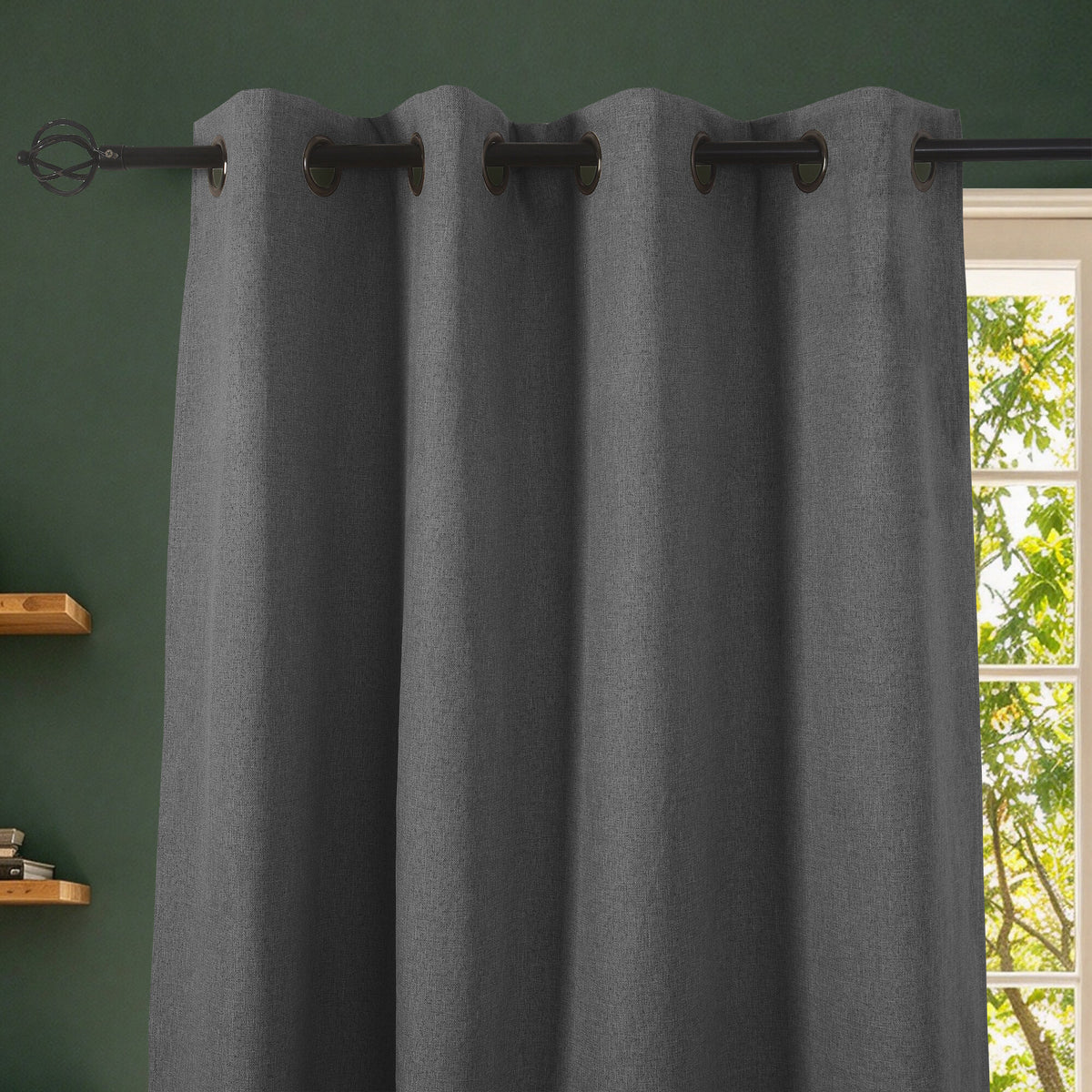 Rideau 100% occultant + 8 œillets 140 x 240 cm Polyester chambray "Cocooning" Granite