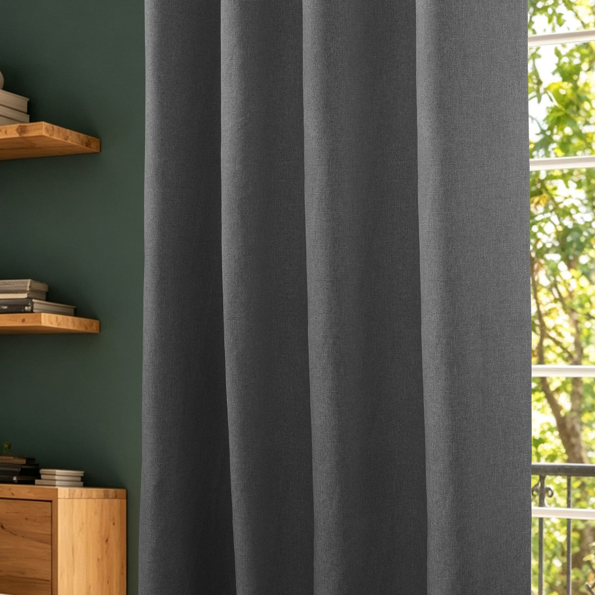 Rideau 100% occultant + 8 œillets 140 x 240 cm Polyester chambray "Cocooning" Granite