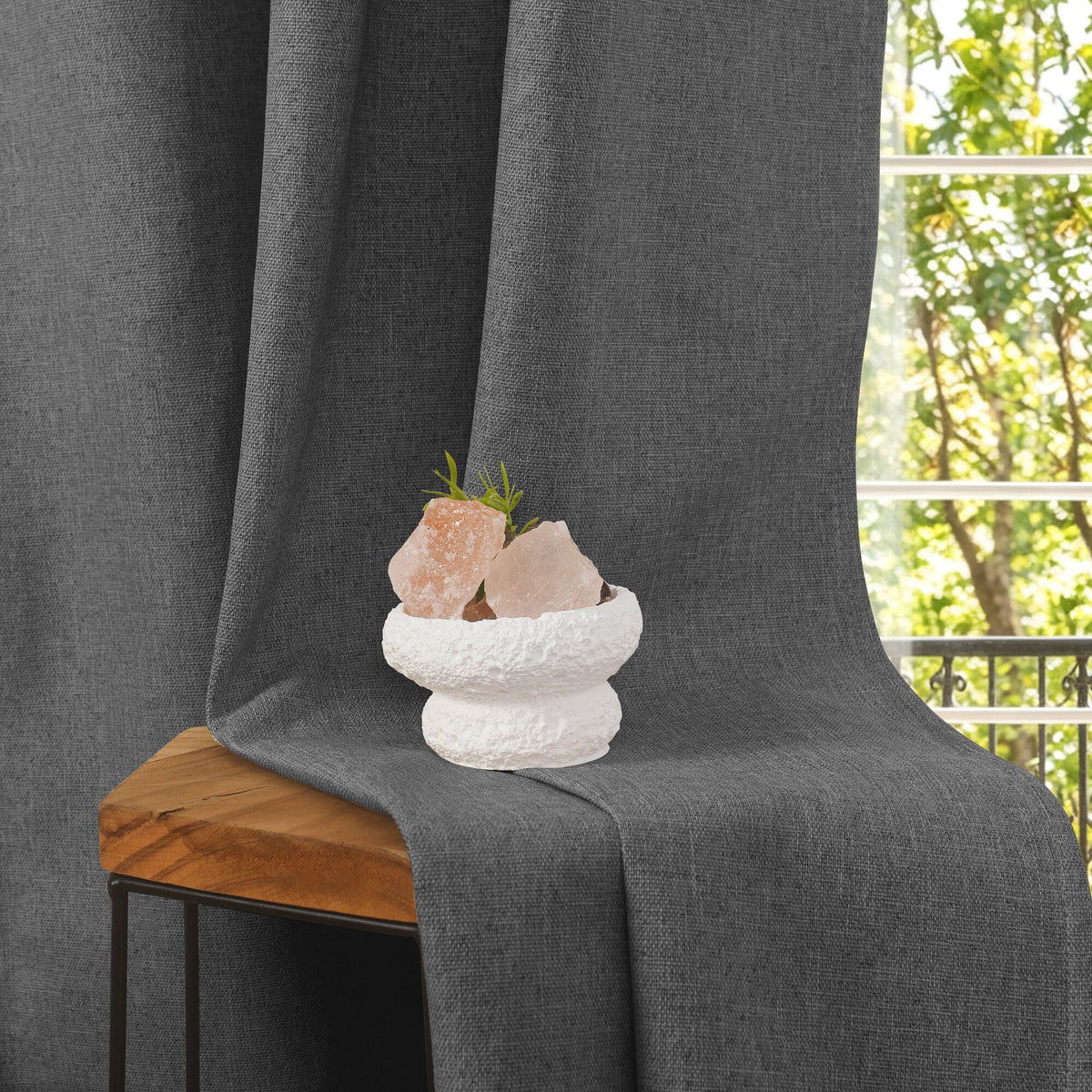 Rideau 100% occultant + 8 œillets 140 x 240 cm Polyester chambray "Cocooning" Granite