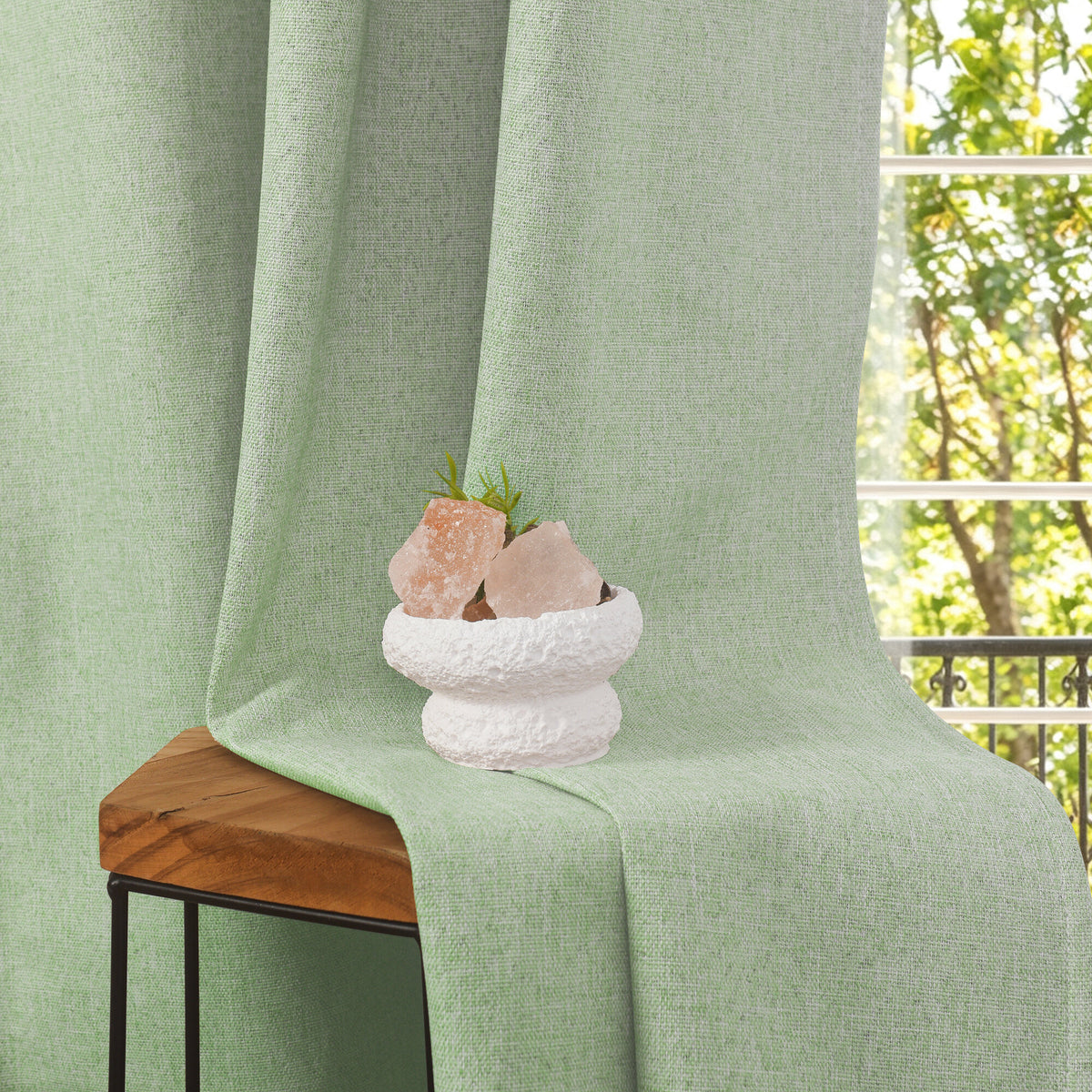 Rideau 100% occultant + 8 œillets 140 x 240 cm Polyester chambray "Cocooning" Menthe