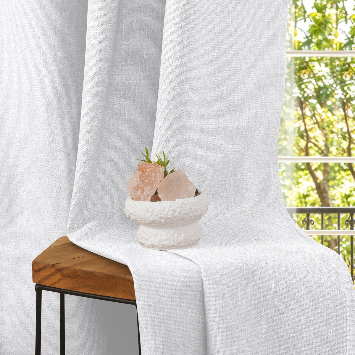 Rideau 100% occultant + 8 œillets 140 x 240 cm Polyester chambray "Cocooning" Neige