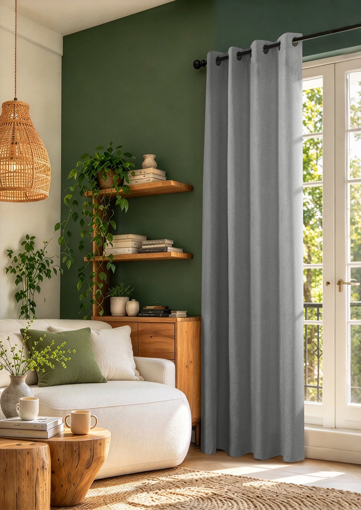 Rideau 100% occultant + 8 œillets 140 x 240 cm Polyester chambray "Cocooning" Perle