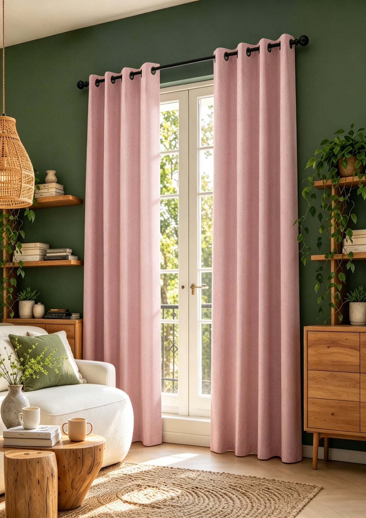 Rideau 100% occultant + 8 œillets 140 x 240 cm Polyester chambray "Cocooning" Rose