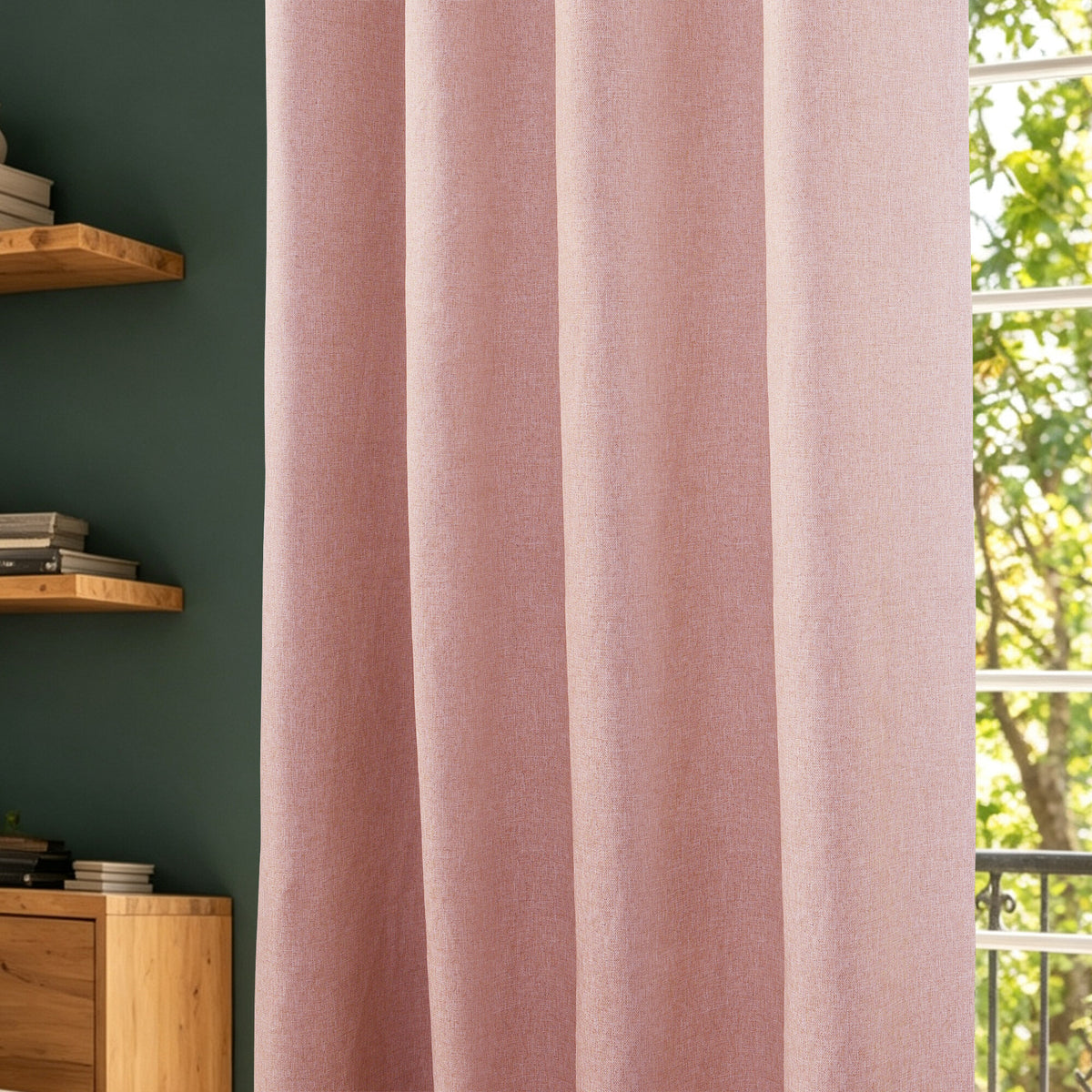 Rideau 100% occultant + 8 œillets 140 x 240 cm Polyester chambray "Cocooning" Rose
