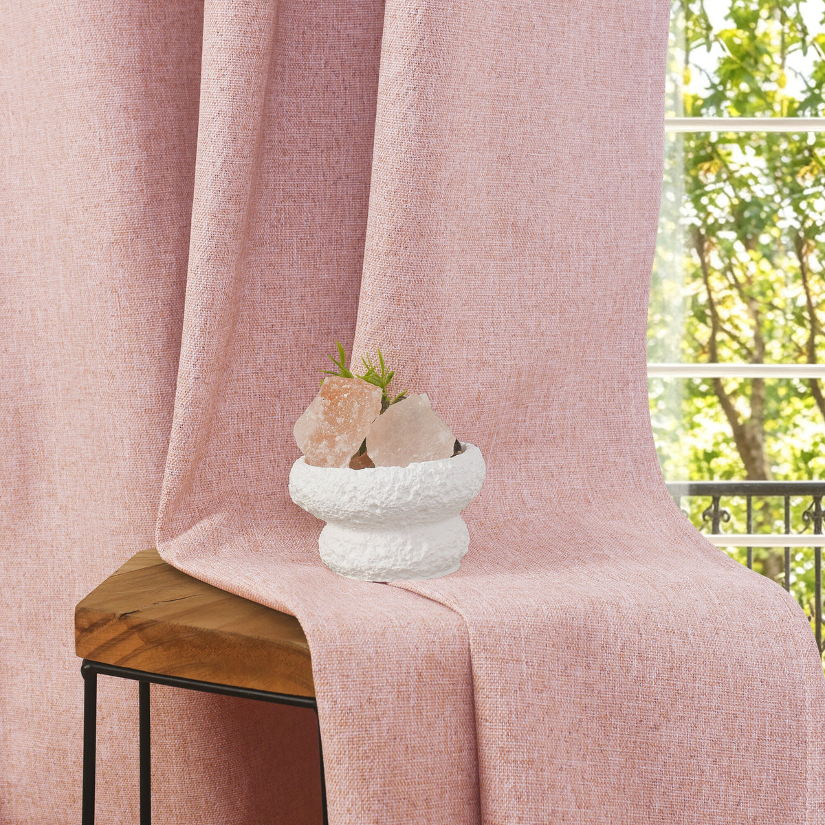Rideau 100% occultant + 8 œillets 140 x 240 cm Polyester chambray "Cocooning" Rose