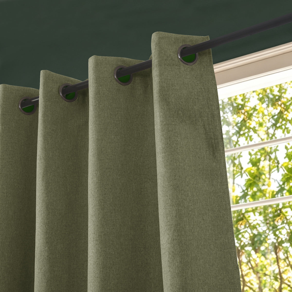 Rideau 100% occultant + 8 œillets 140 x 240 cm Polyester chambray "Cocooning" Sauge