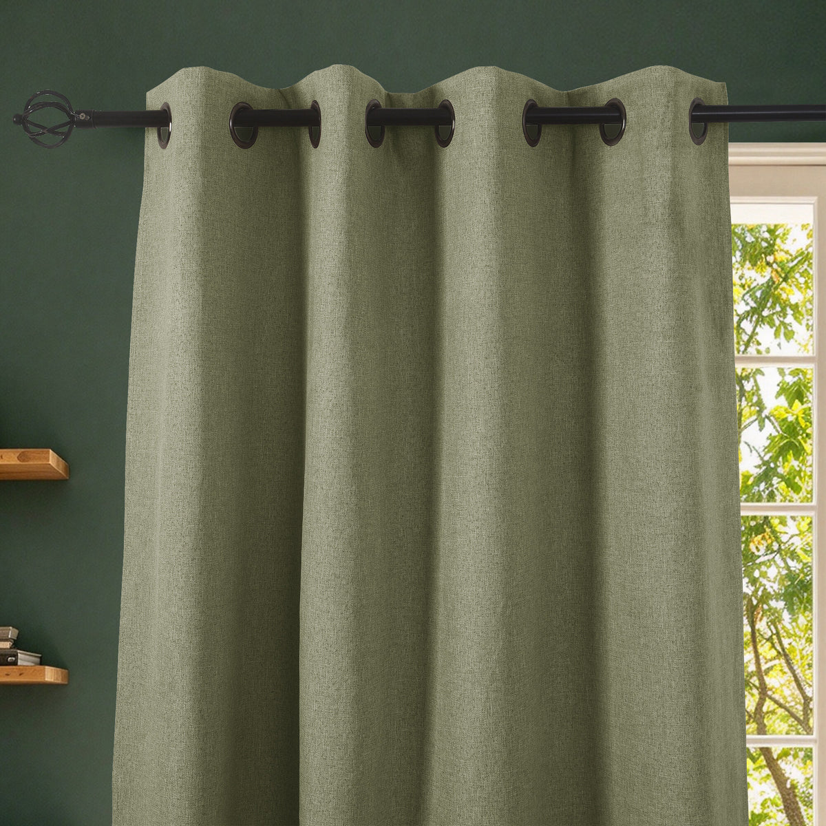 Rideau 100% occultant + 8 œillets 140 x 240 cm Polyester chambray "Cocooning" Sauge