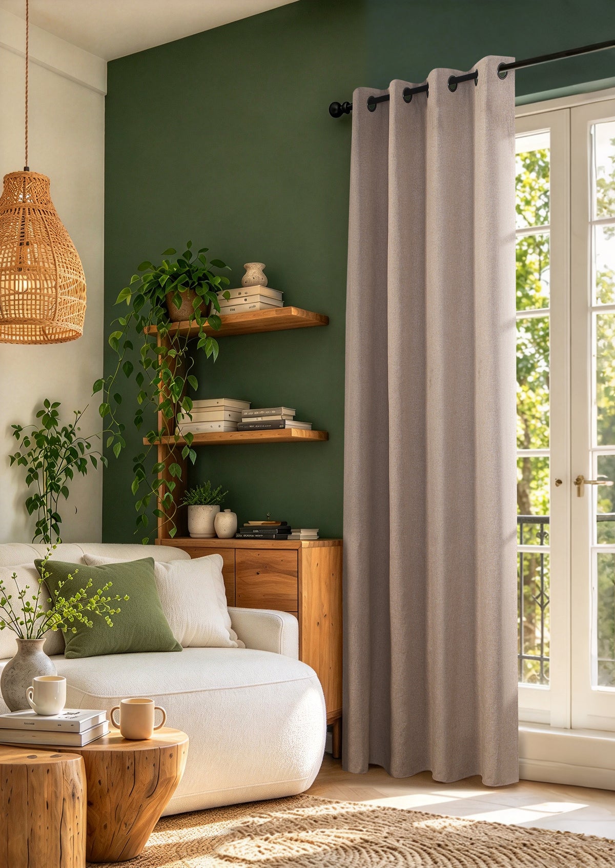 Rideau 100% occultant + 8 œillets 140 x 240 cm Polyester chambray "Cocooning" Taupe