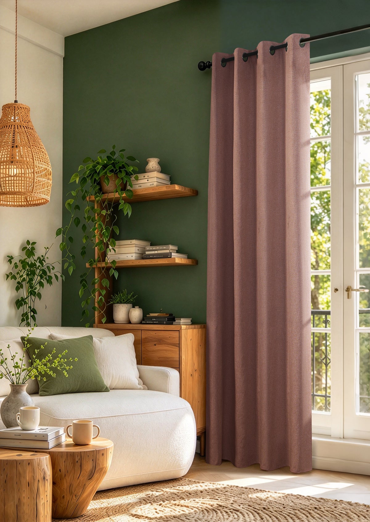 Rideau 100% occultant + 8 œillets 140 x 240 cm Polyester chambray "Cocooning" Terracotta