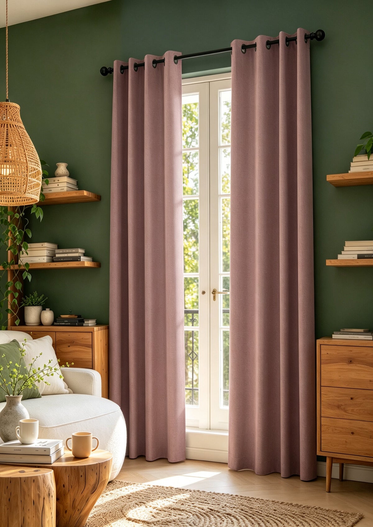 Rideau 100% occultant + 8 œillets 140 x 240 cm Polyester chambray "Cocooning" Terracotta