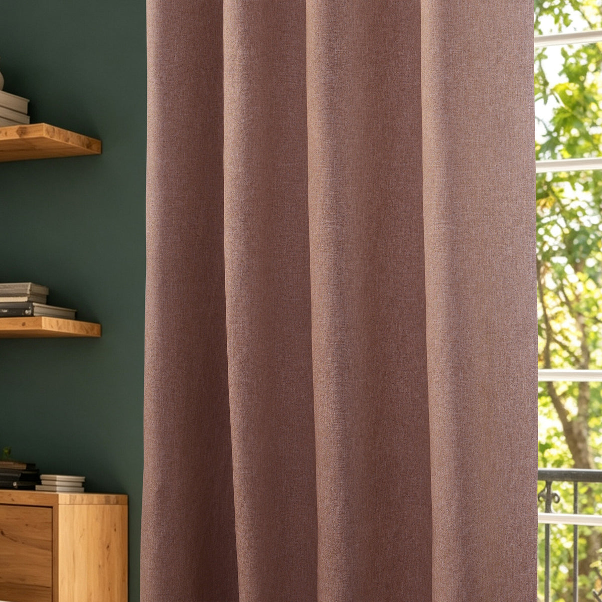 Rideau 100% occultant + 8 œillets 140 x 240 cm Polyester chambray "Cocooning" Terracotta