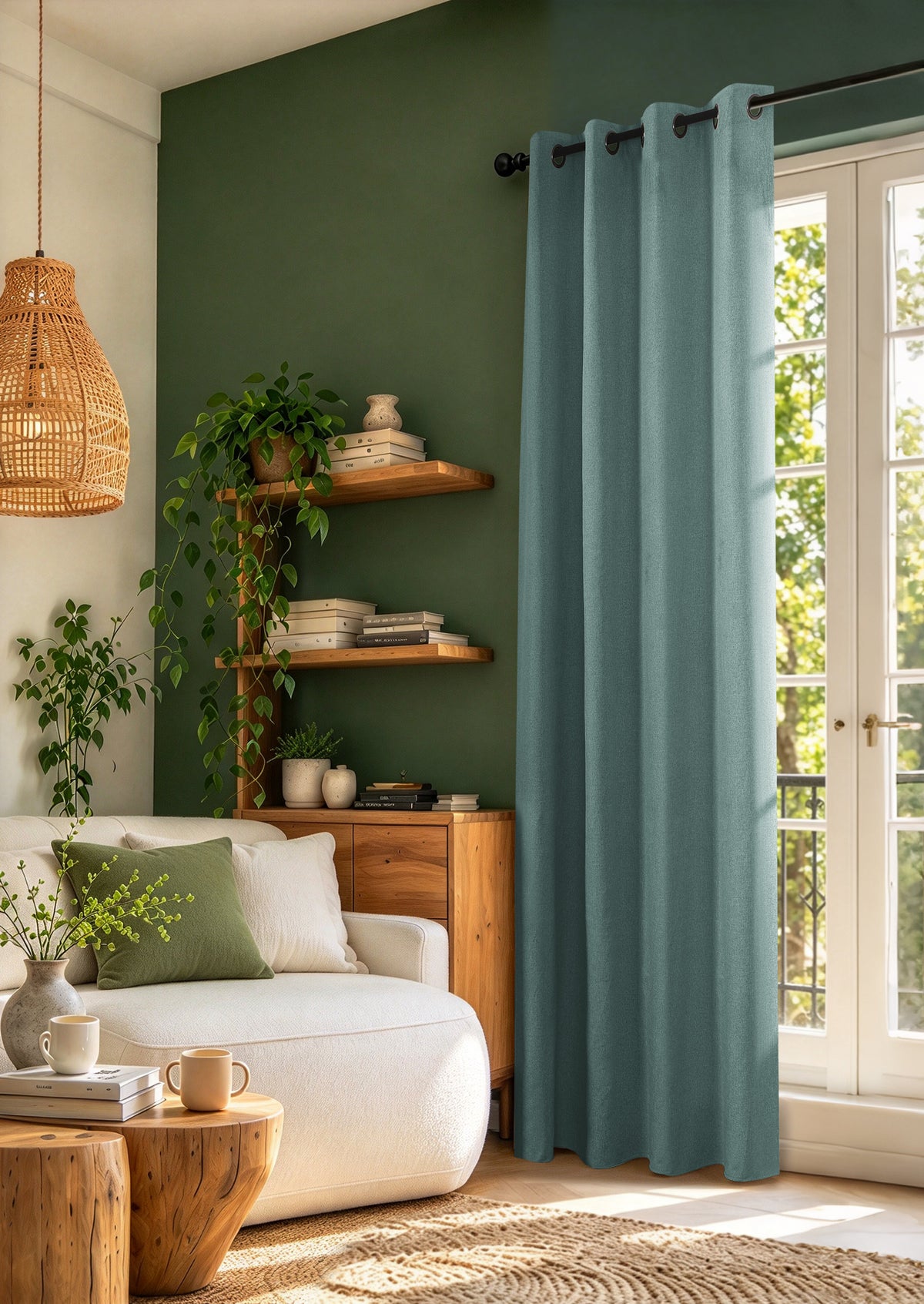 Rideau 100% occultant + 8 œillets 140 x 240 cm Polyester chambray "Cocooning" Turquoise